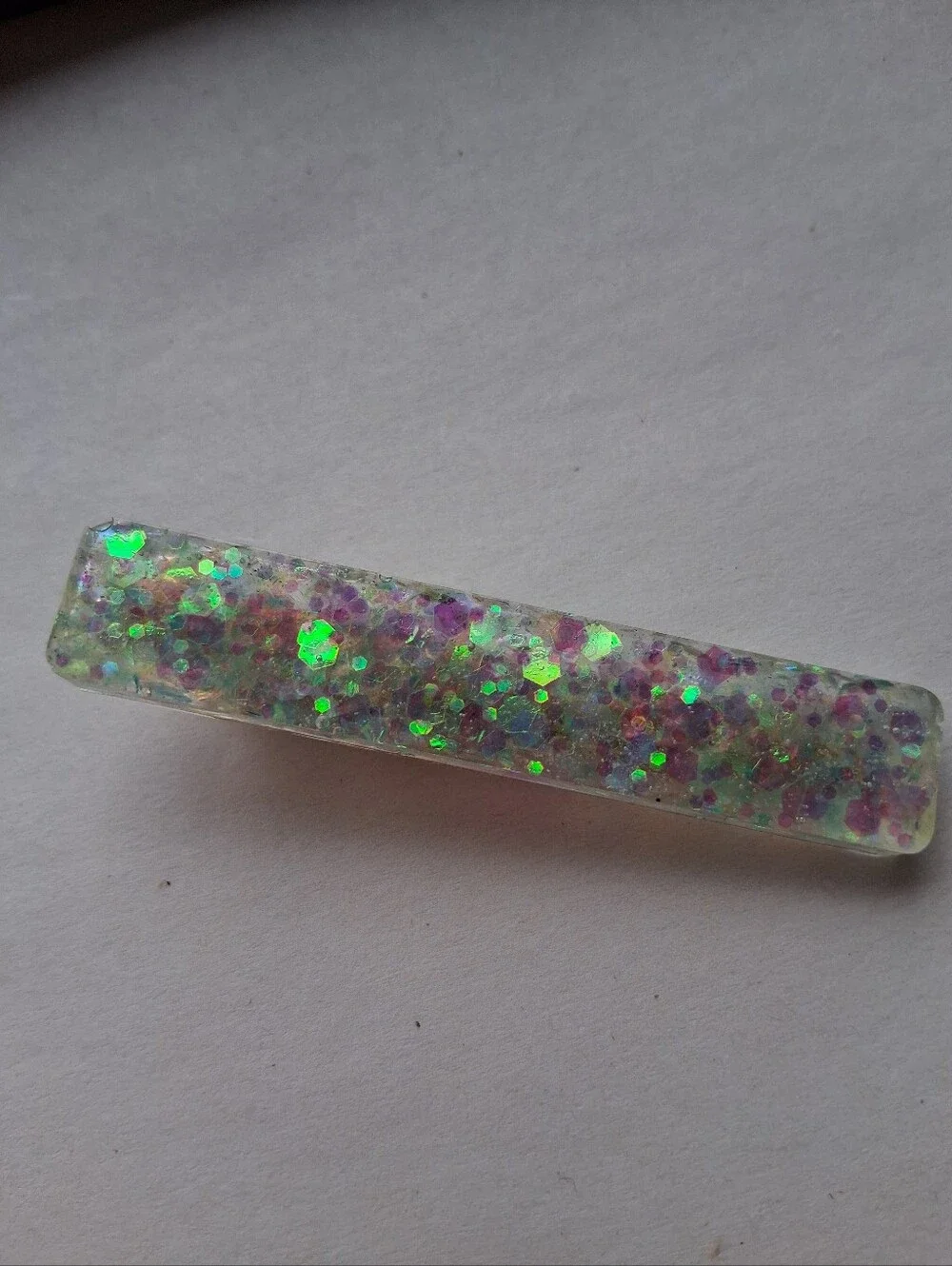 5/$25 Iridescent Glitter Resin Barrette - Green Sparkle